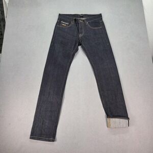 PLAC 94V RAW Jeans Mens Dark Blue Selvedge Slim Tapered Button Fly Fits 28x30